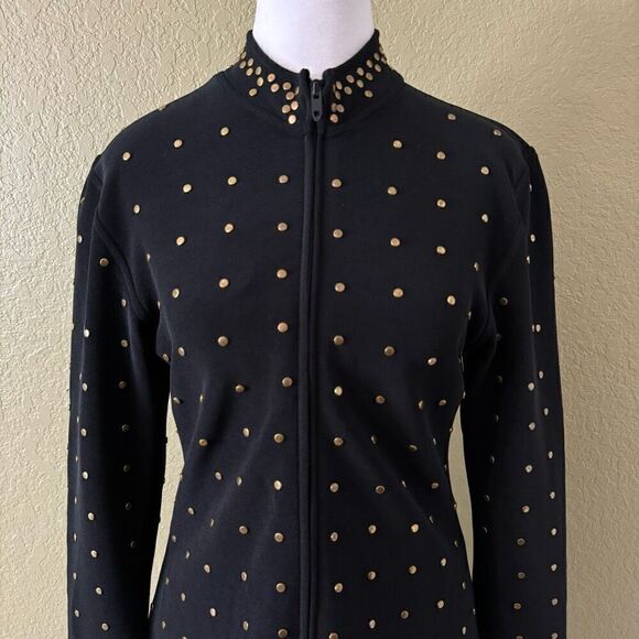 Tadashi Shoji Women's Brass Studded Suit Set Black 2 Piece Bold Office Statement - Picture 2 of 10